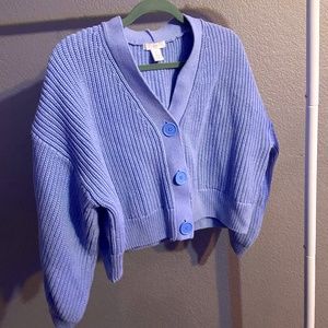Blue Chunky Knit Cropped Cardigan